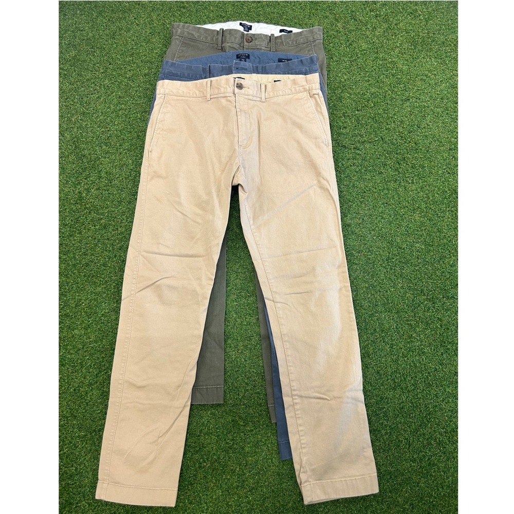 J.Crew Flex Slim Fit Chino Pants Bundle Mens 33x32 Khaki Navy Olive 3 Pairs